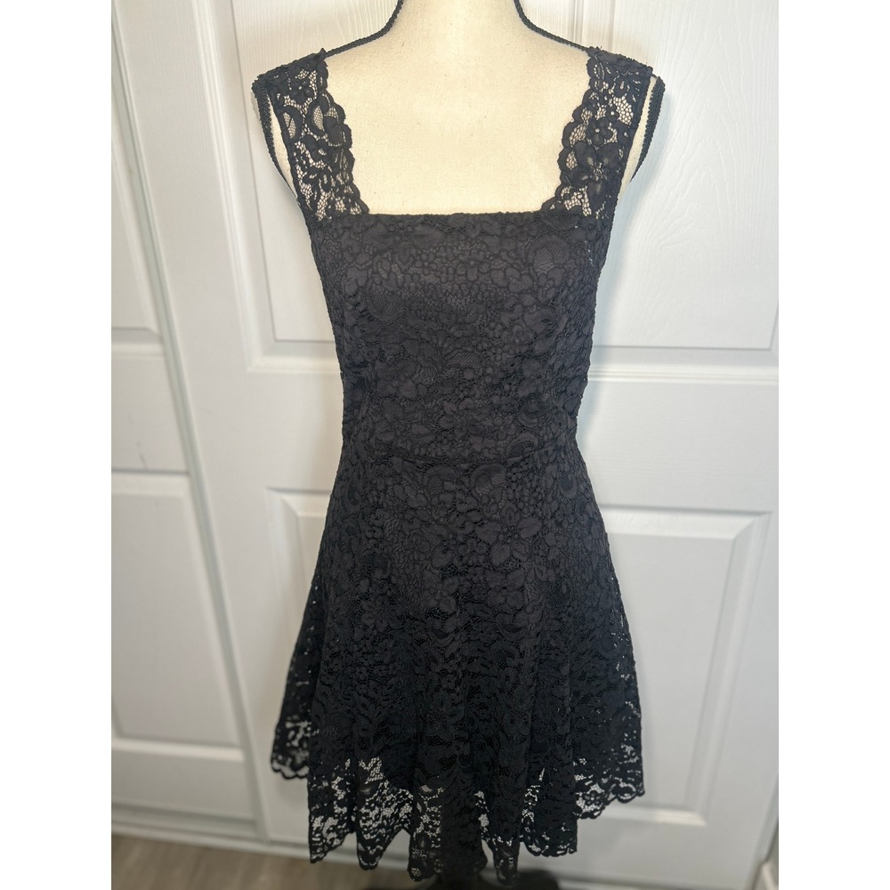 & Other Stories Black‎ Floral Lace Dress Square Neck Fit Flare US 8